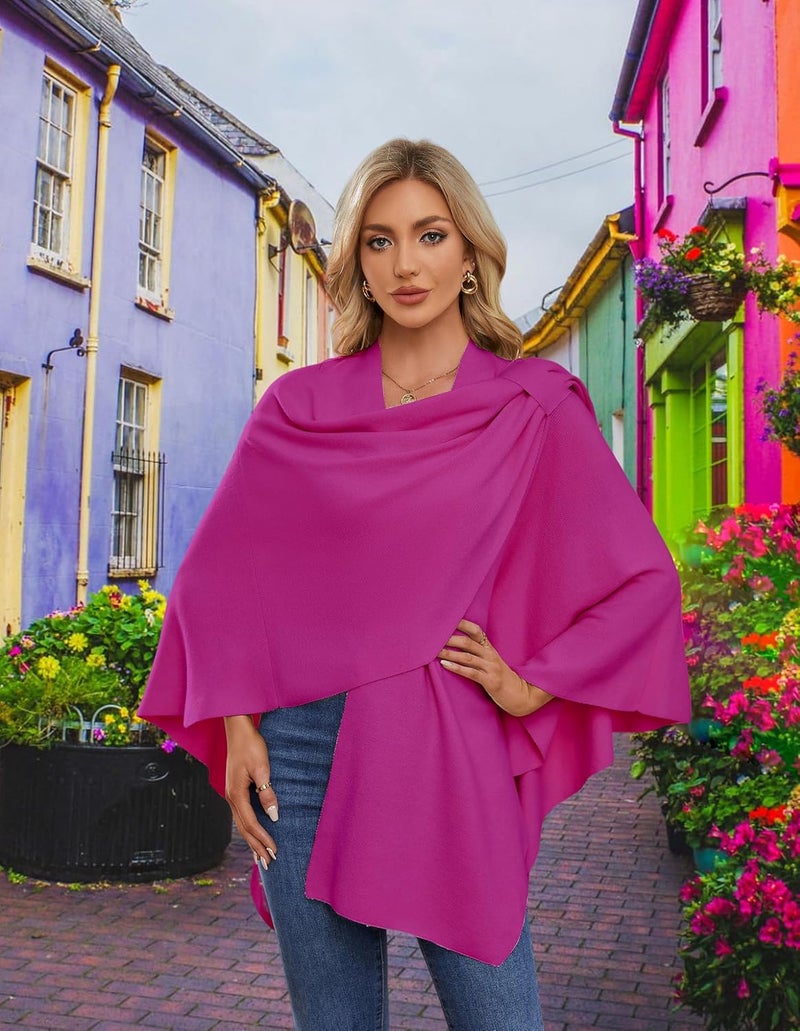 Puli Womens Large Cross Front Poncho Sweater Wrap Topper Knitted Elegant Shawls Cape for Fall Winter - Image 2